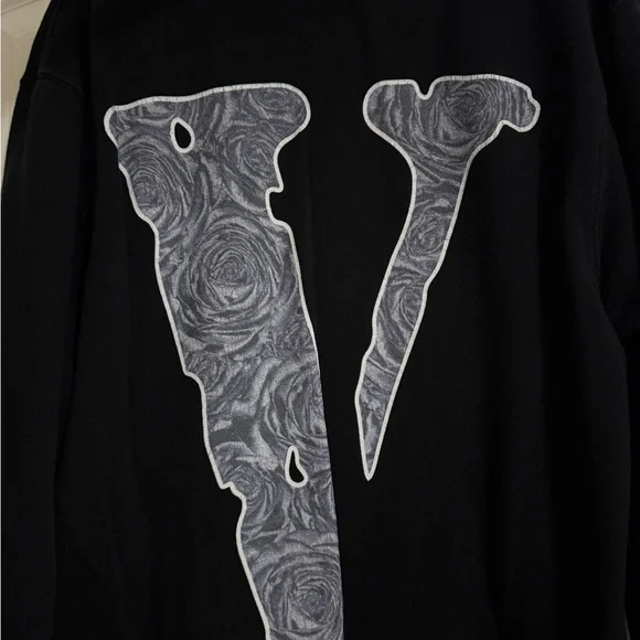 VLone Pop Smoke Collab Black Hoodie with Blue Rose Graphic